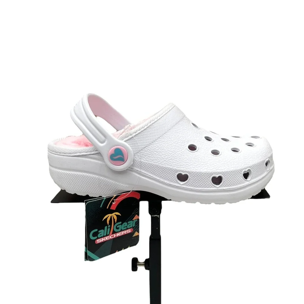 Skechers Toddler Girls Faux Fur Slip On‎ Clogs Size 9 White Pink Warm Comfort